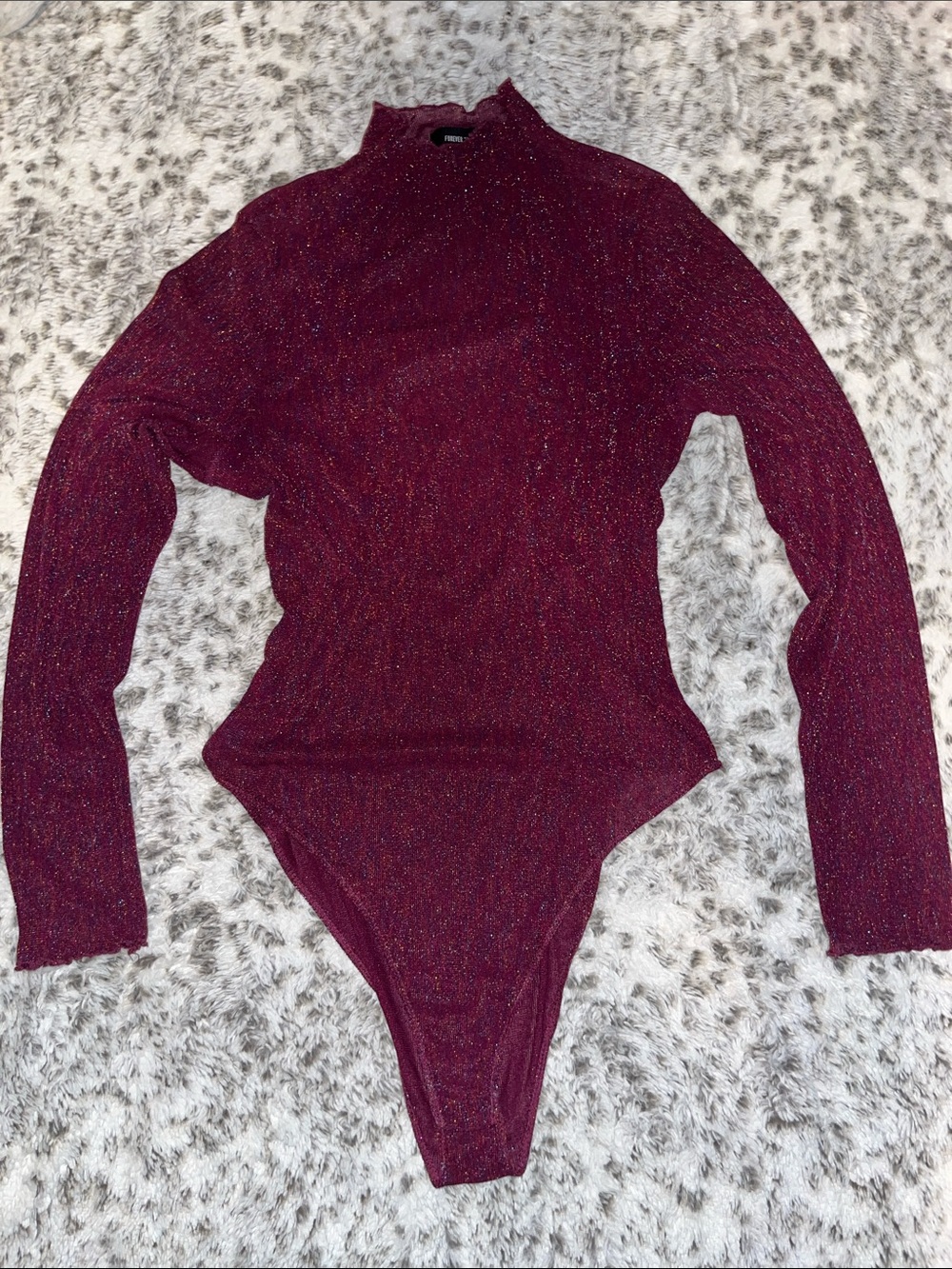 Forever 21 Burgundy Sparkle Mock Neck Bodysuit